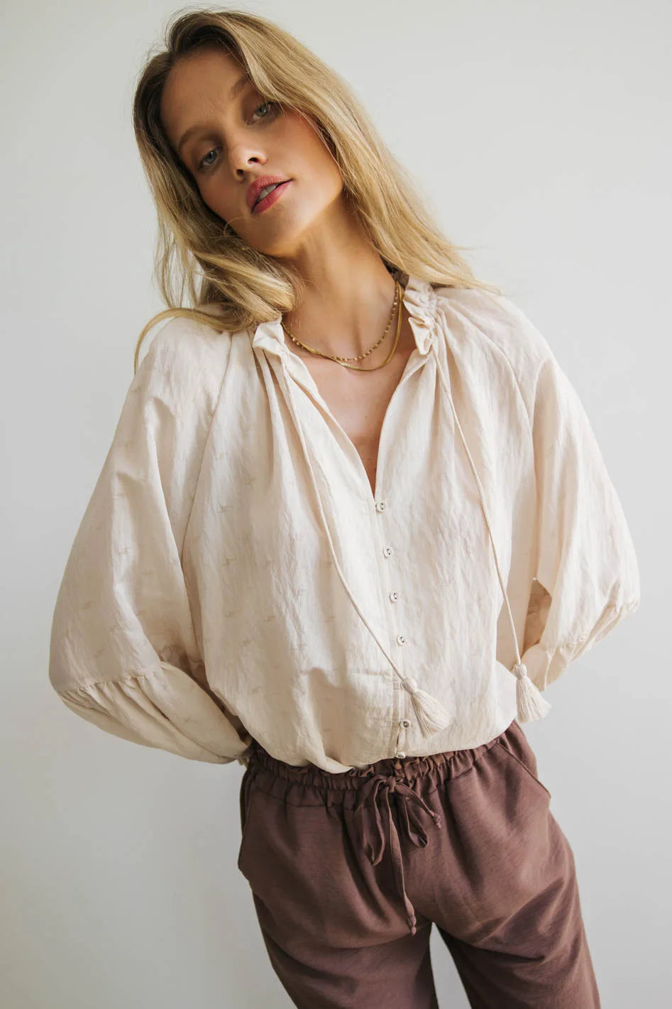 Elowen Button Up Blouse in Cream FINAL SALE