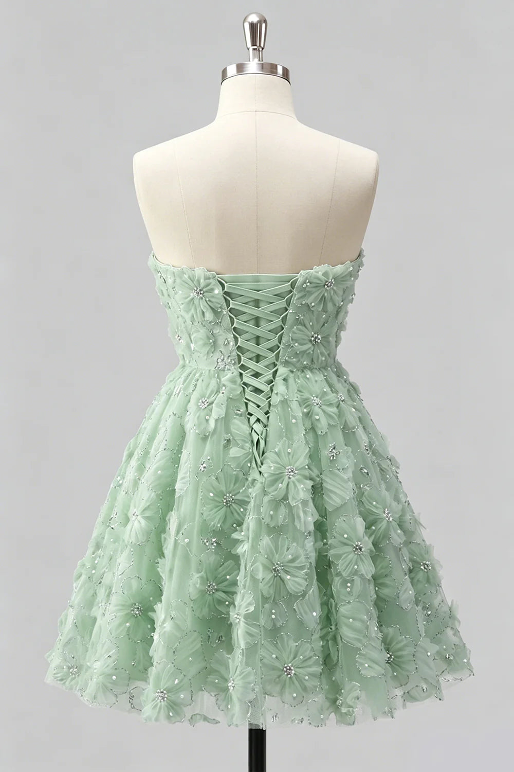 Sage Beaded Strapless A Line Short Homecoming Dress