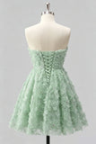 Sage Beaded Strapless A Line Short Homecoming Dress