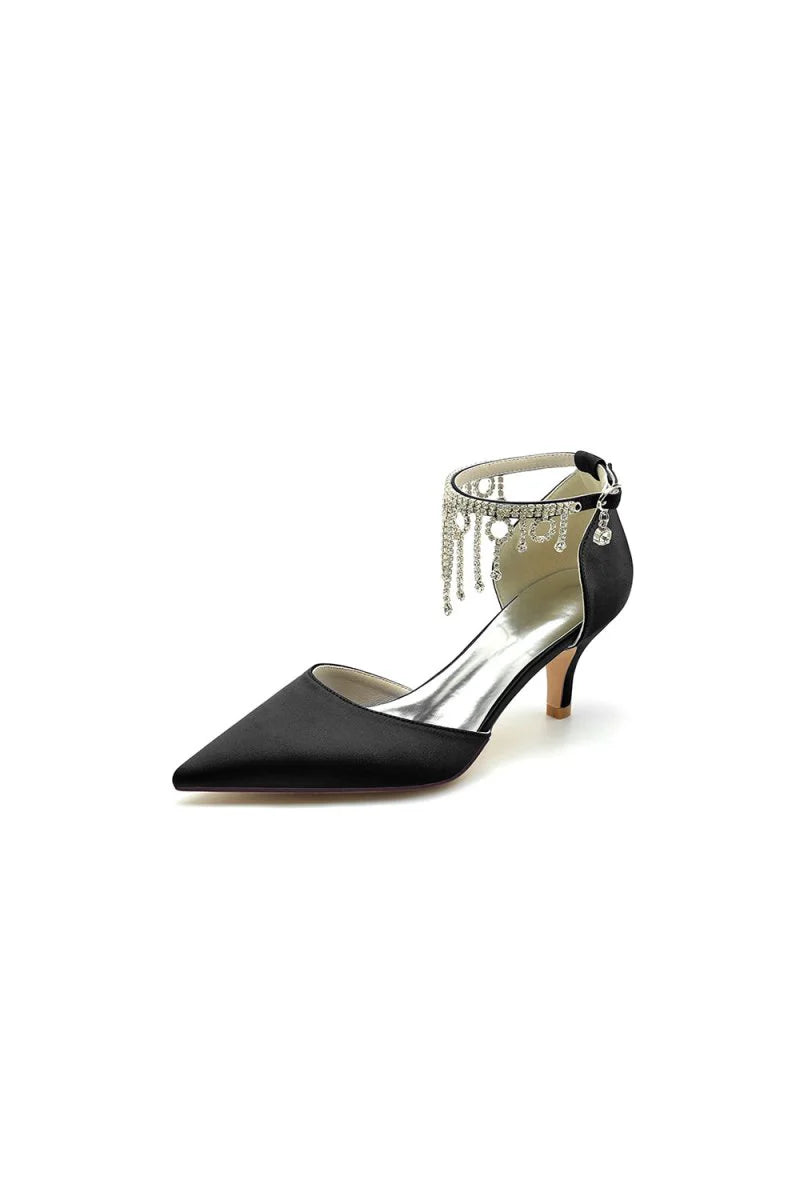 Pointed Toe Ankle Strap Party Shoes with Rhinestone