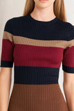 BLACK BURGUNDY COLOR BLOCKED MIDI SWEATER DRESS