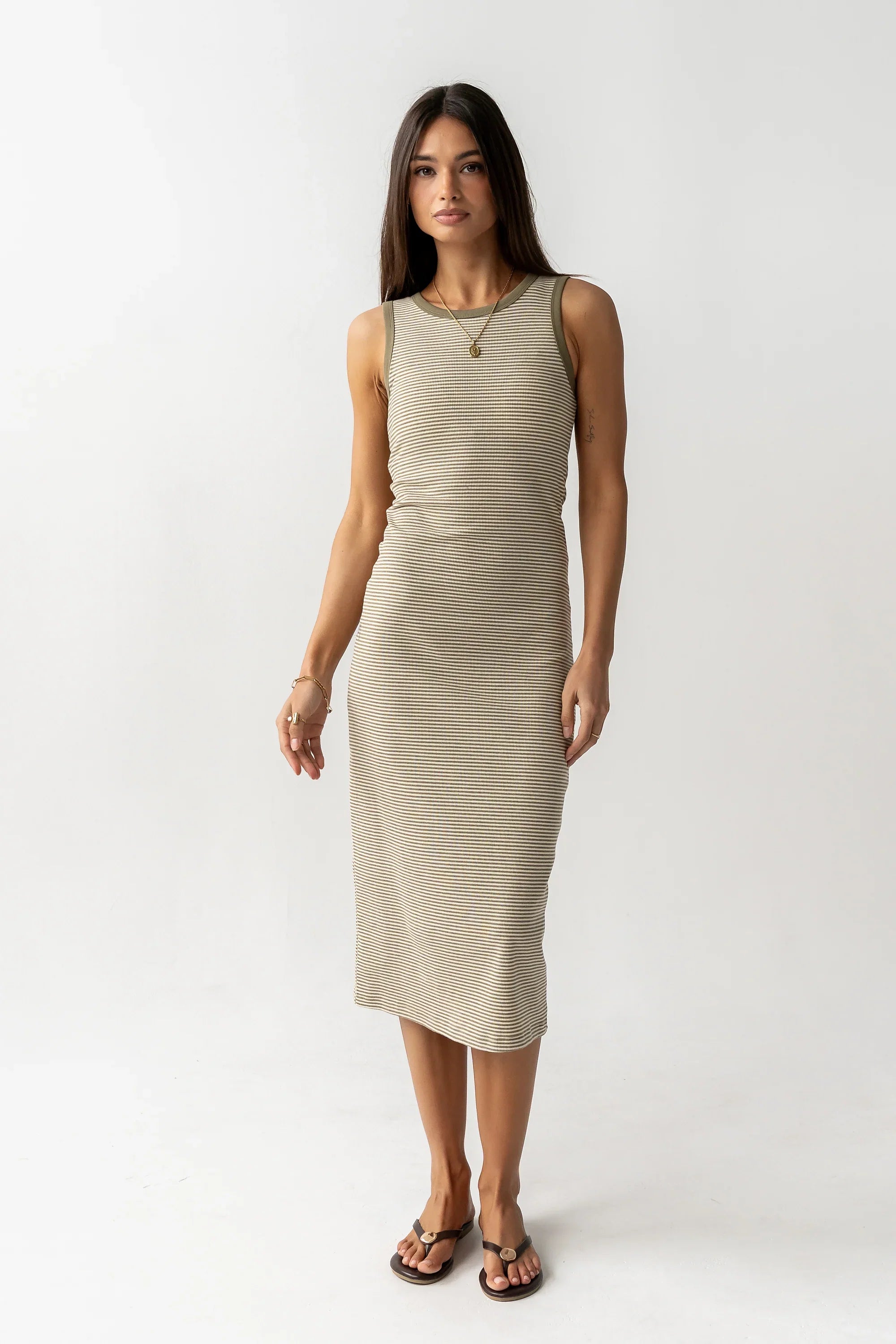 Kamber Striped Midi Tank Dress in Green