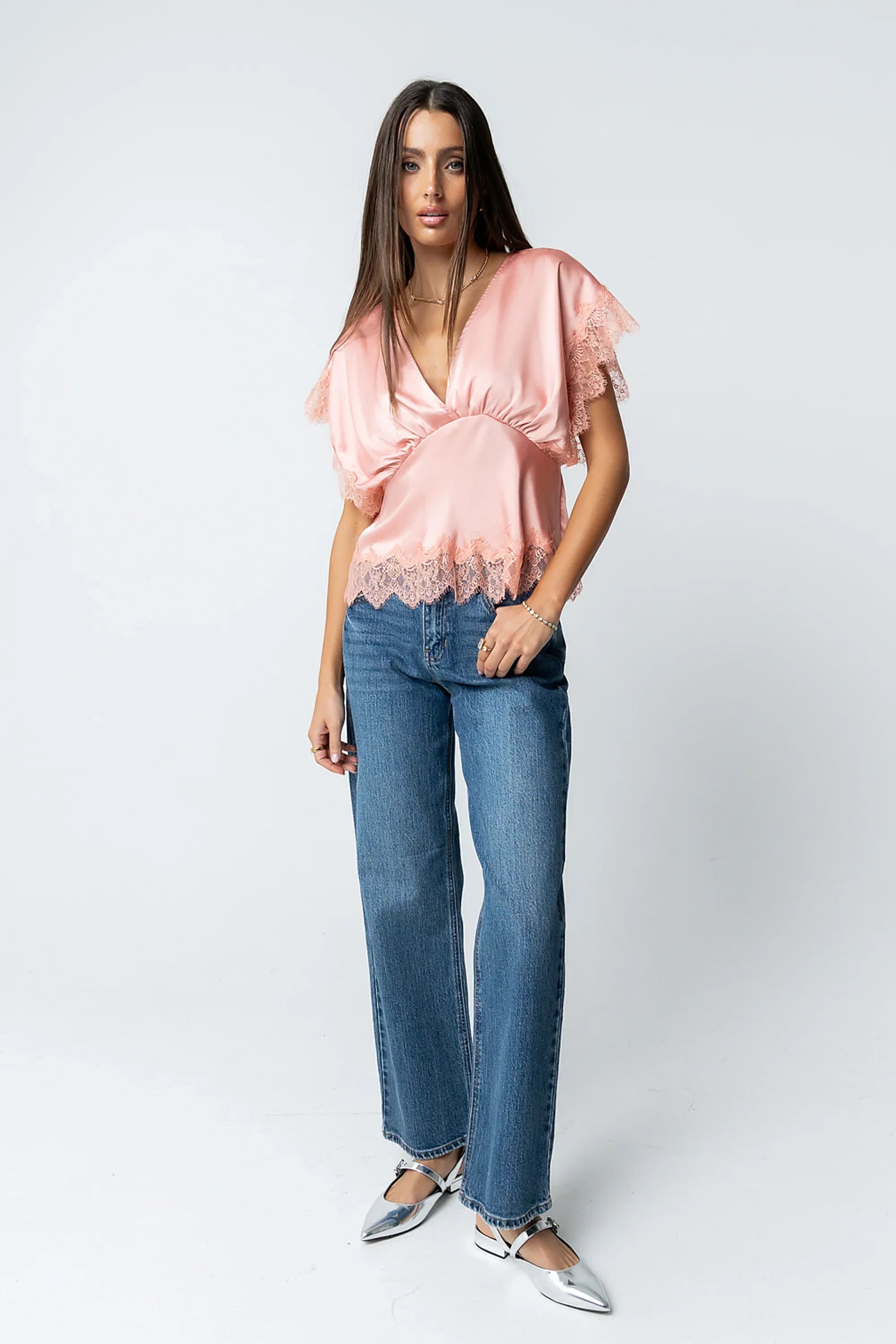 Chelsea Satin Blouse in Blush