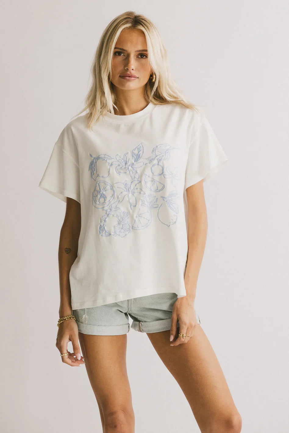 Citrus Embroidered Tee in Blue