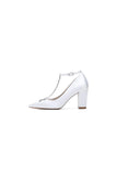 White Leather Pump with Silver Chain and Crystal Accent