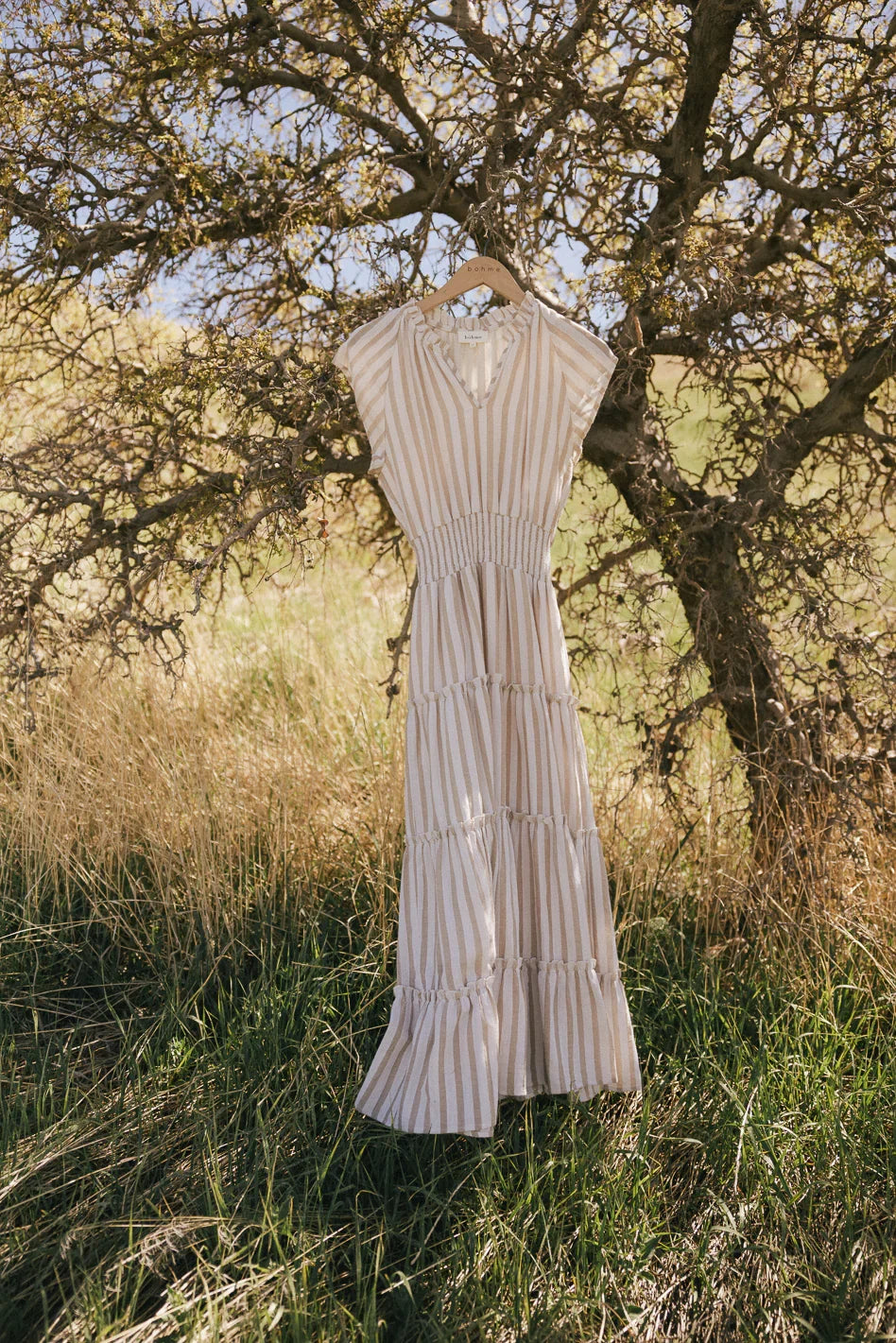 Claire Striped Maxi Dress in Taupe FINAL SALE