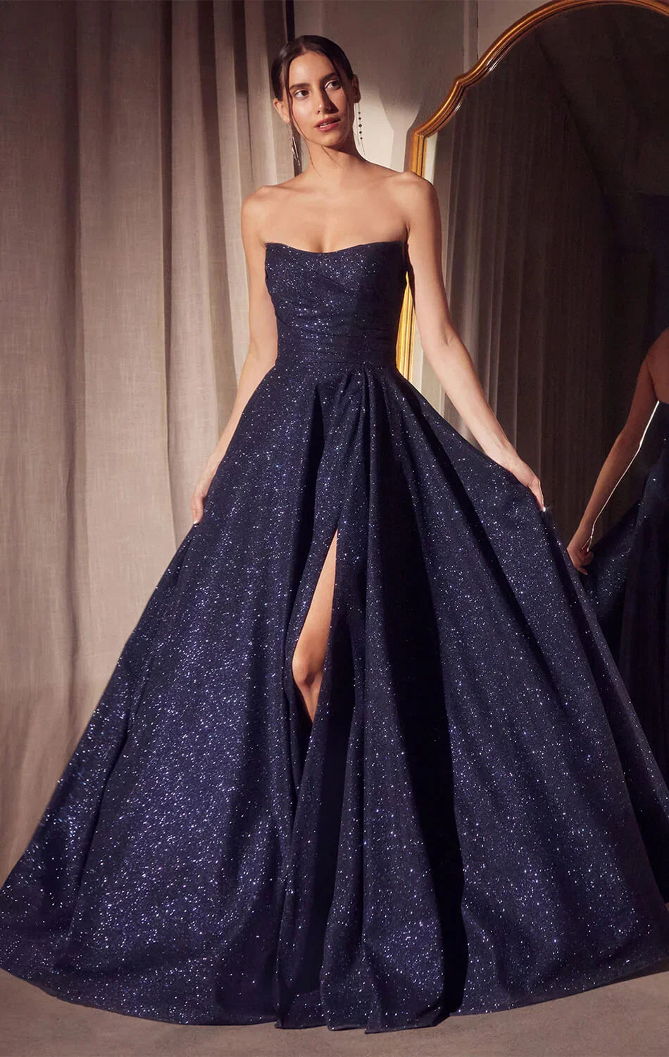 Quinn Gown Long Strapless Glitter A line Dress