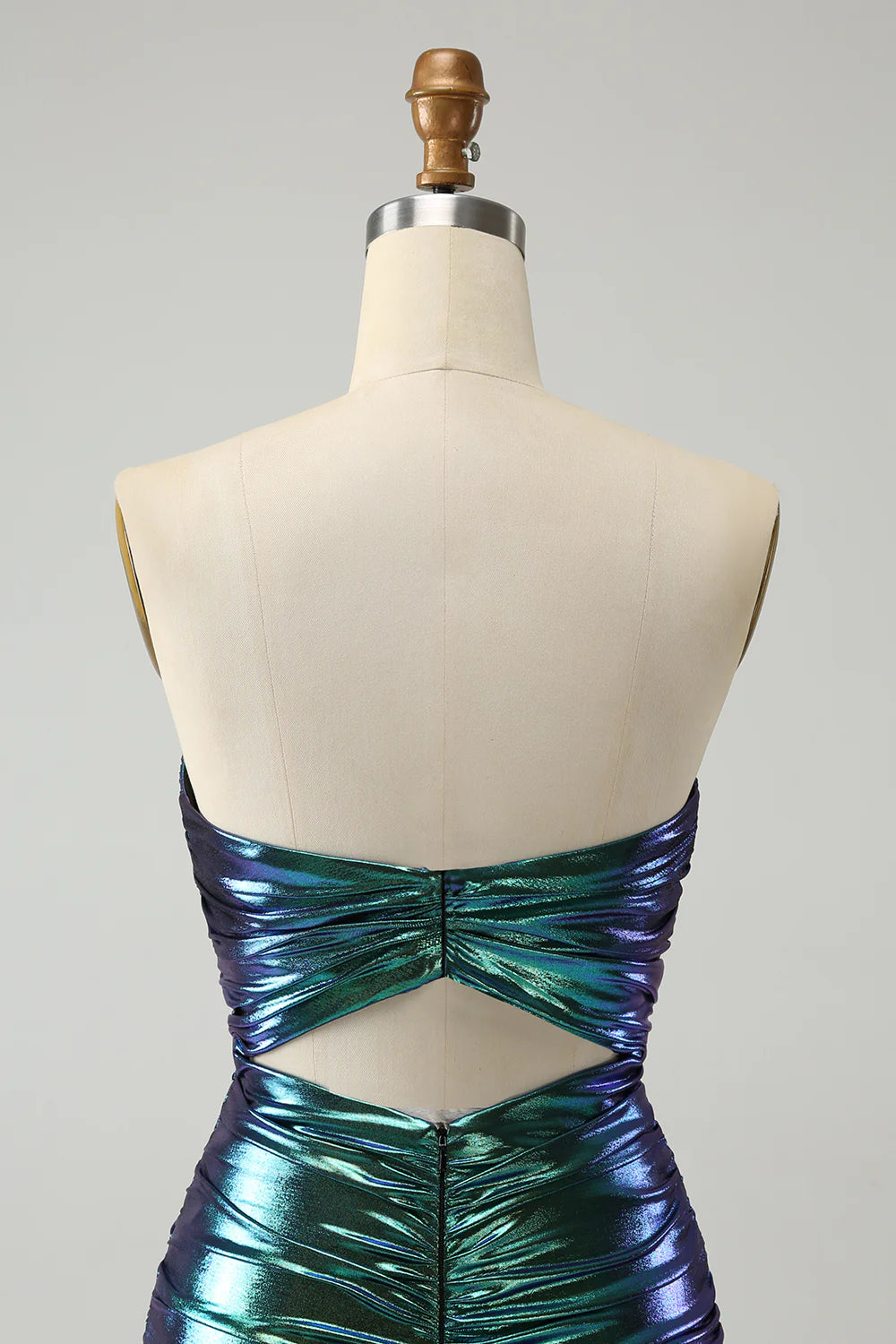 Chic Teal Blue Strapless Keyhole Pleated Tight Metallic Homecoming Dress