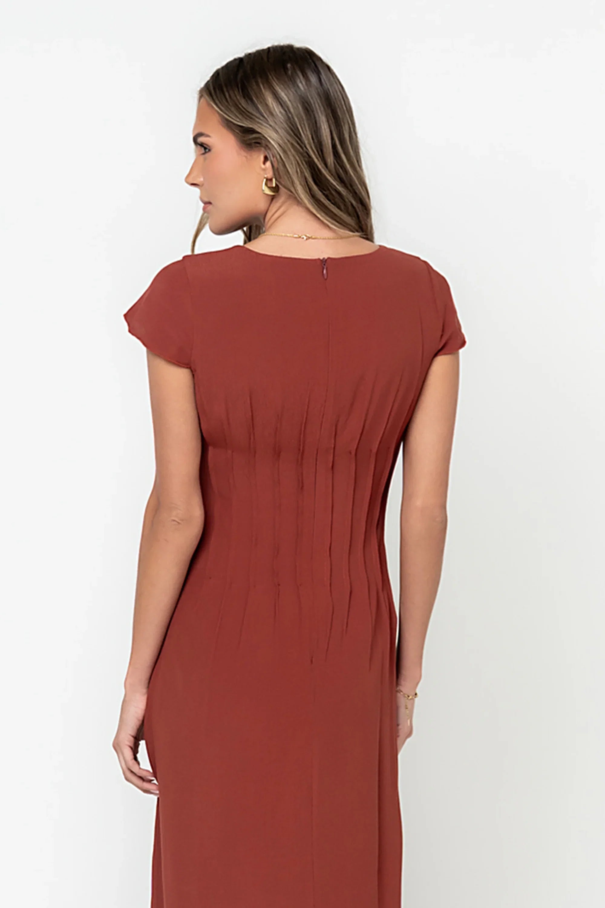 Carolina Pleated Maxi Dress in Brick