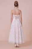 White A Line Floral Sweetheart Engagement Dress
