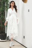 Classy A Line Long Sleeves Boho White Graduation Dress with Lace