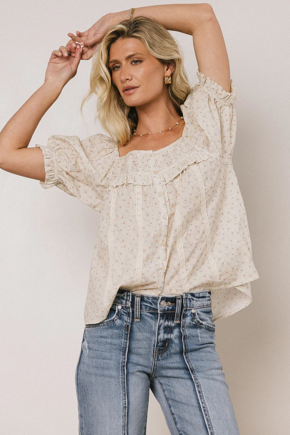 Tiffany Floral Blouse in Cream FINAL SALE