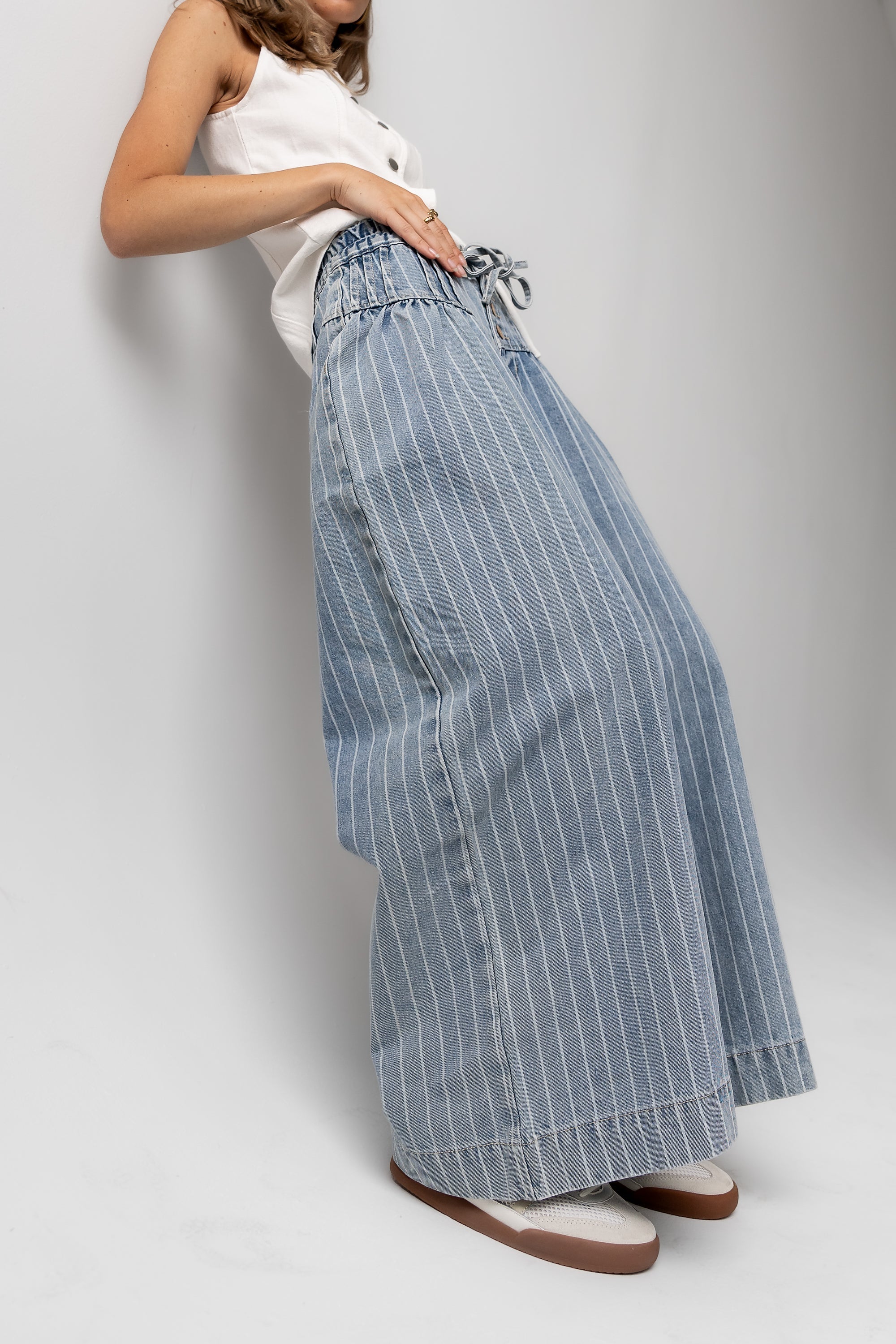 Melanie Striped Wide Leg Pants in Light Wash FINAL SALE