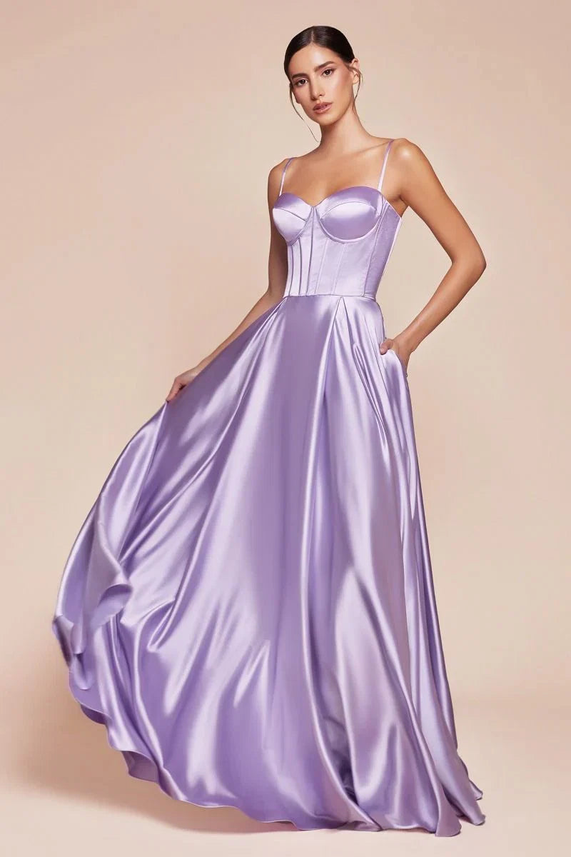 SELMA GOWN A LINE LUXE SATIN BUSTIER DRESS