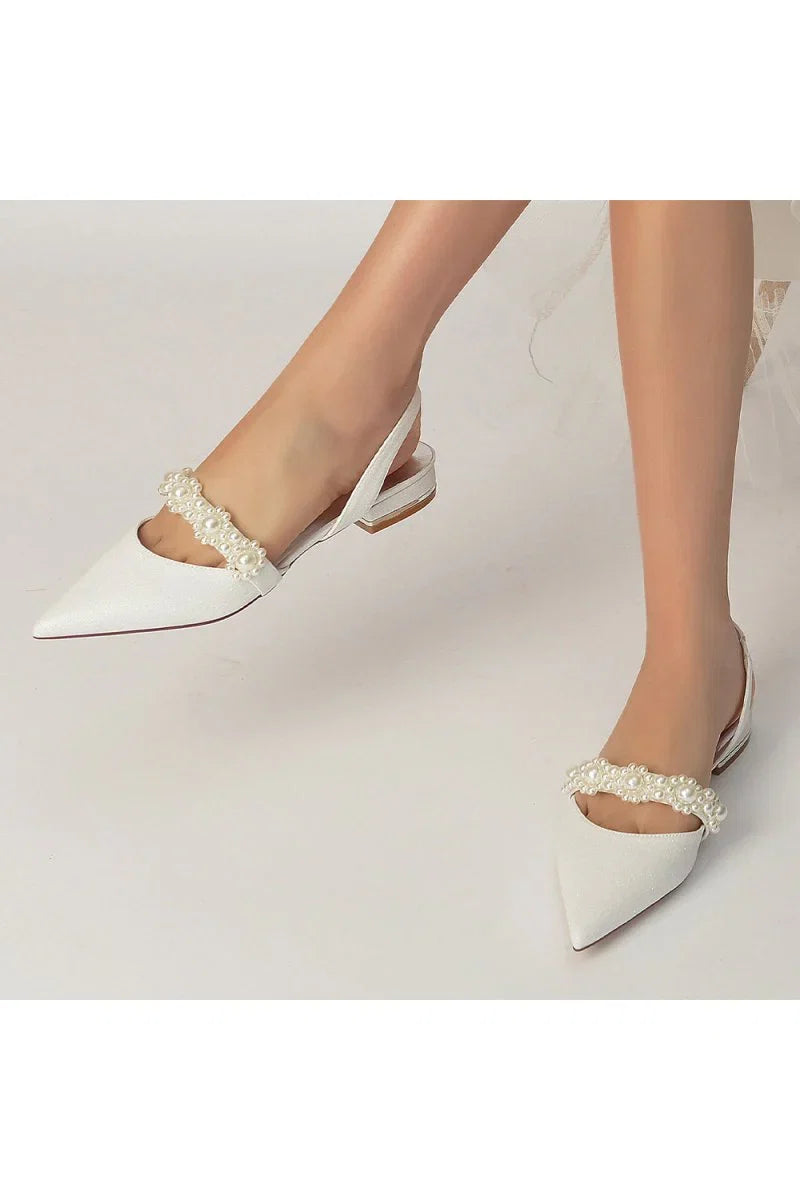 Pearl Strap Slingback Sequin Pointed Toe Flats