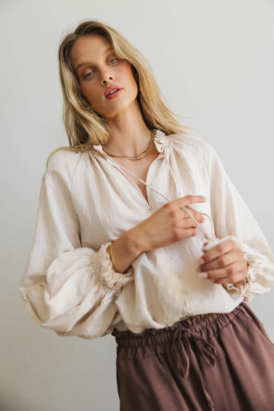 Elowen Button Up Blouse in Cream FINAL SALE