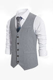 Mens Single Breasted Slim Fit Striped Suit Vest