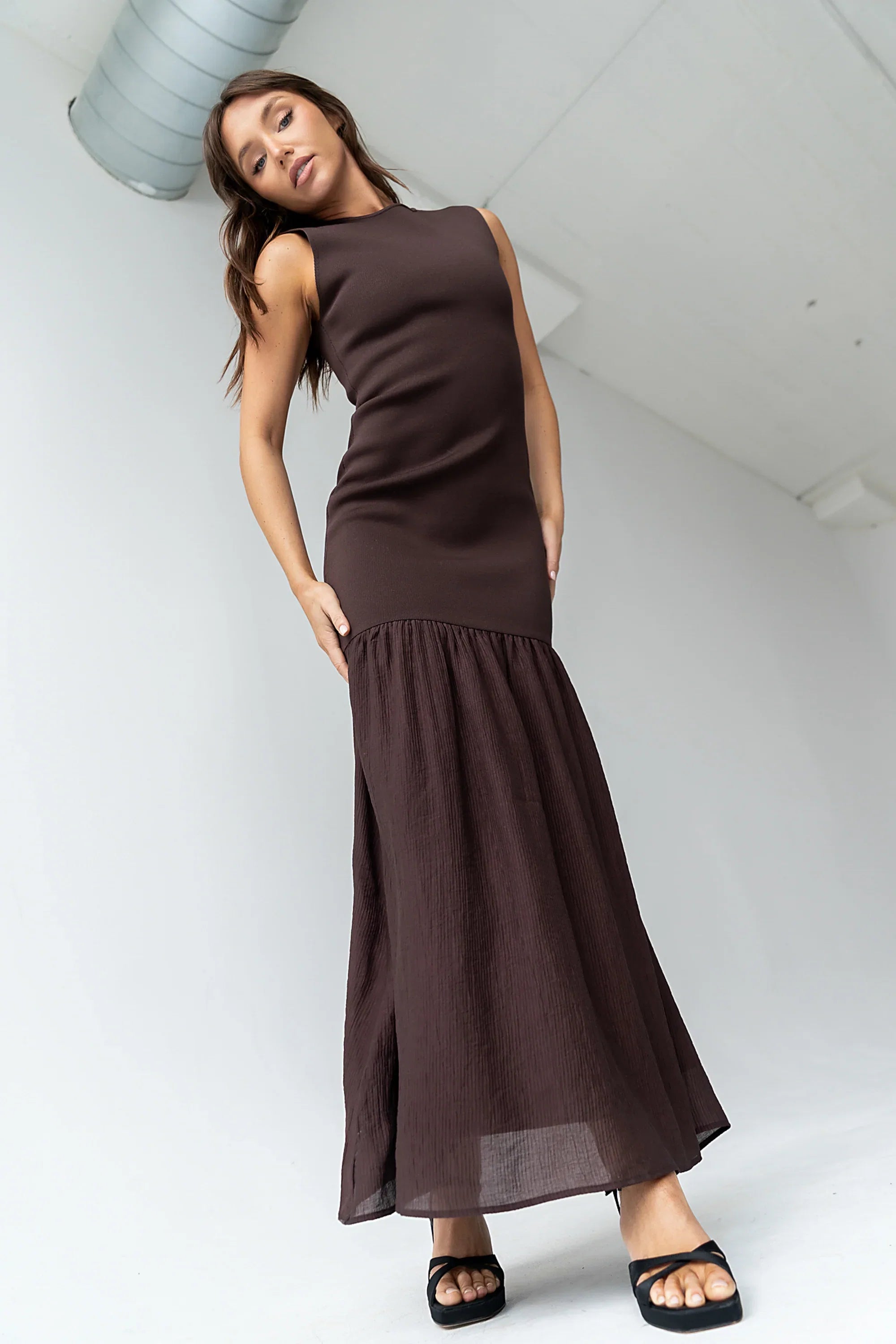 Lindsey Mermaid Maxi Dress in Brown FINAL SALE