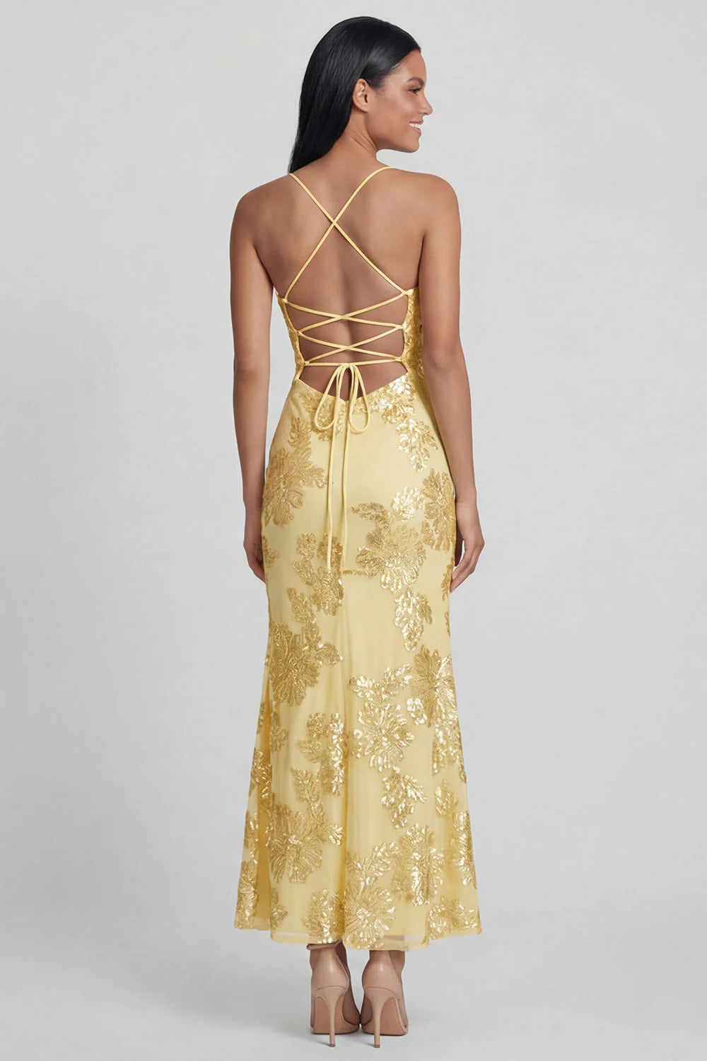Sage Green Mermaid Floral Wedding Guest Dress with Lace up Back