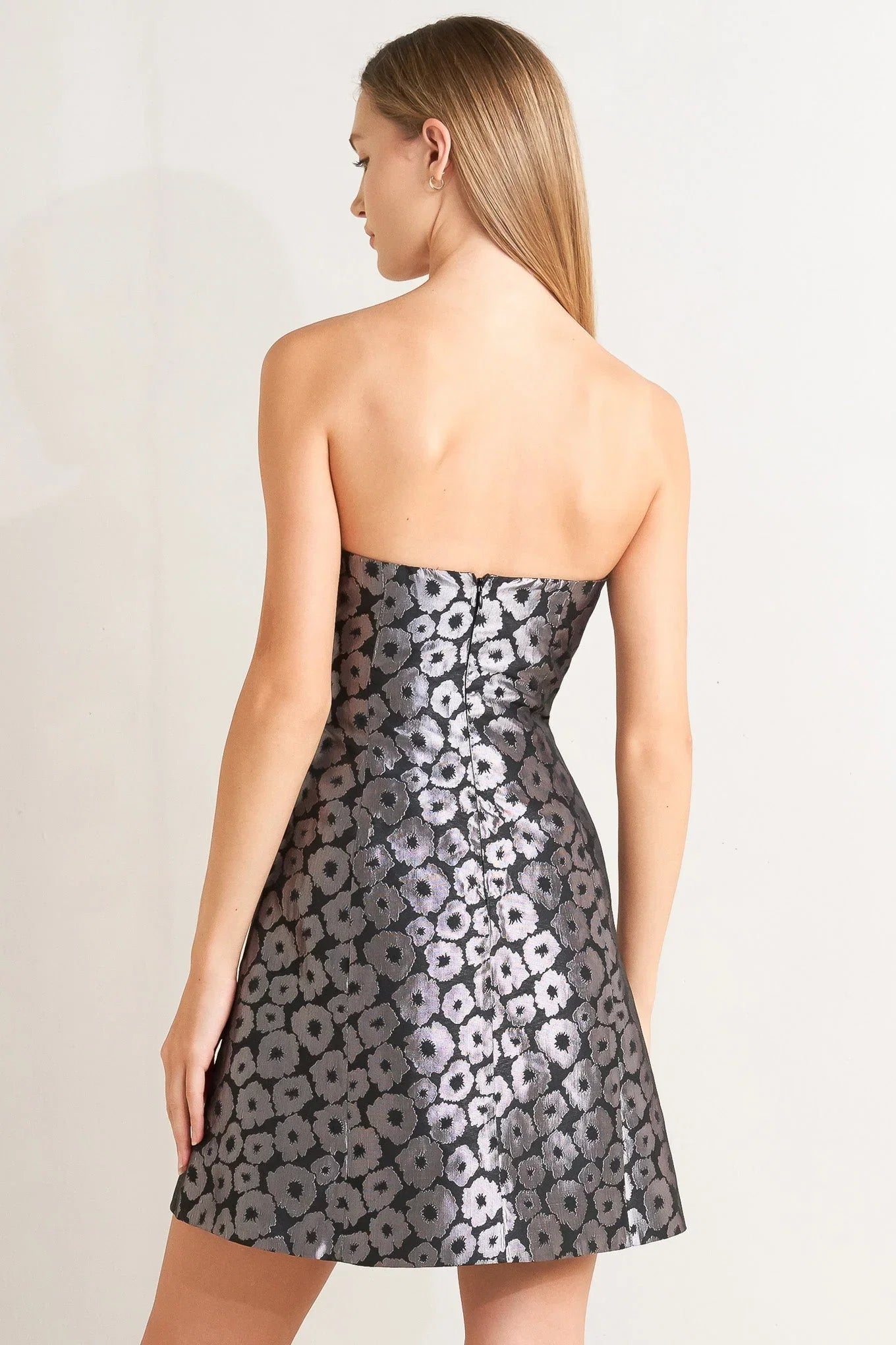 SHINE ON BLACK SILVER STRAPLESS MINI DRESS