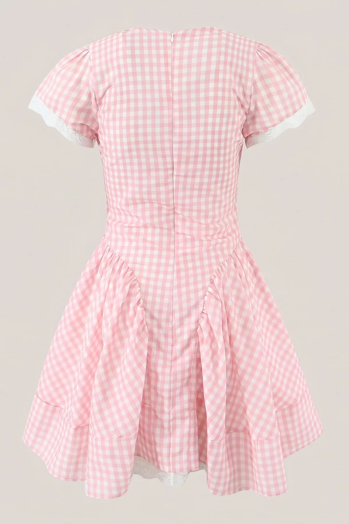 Pink Gingham Cotton A Line Mini Dress