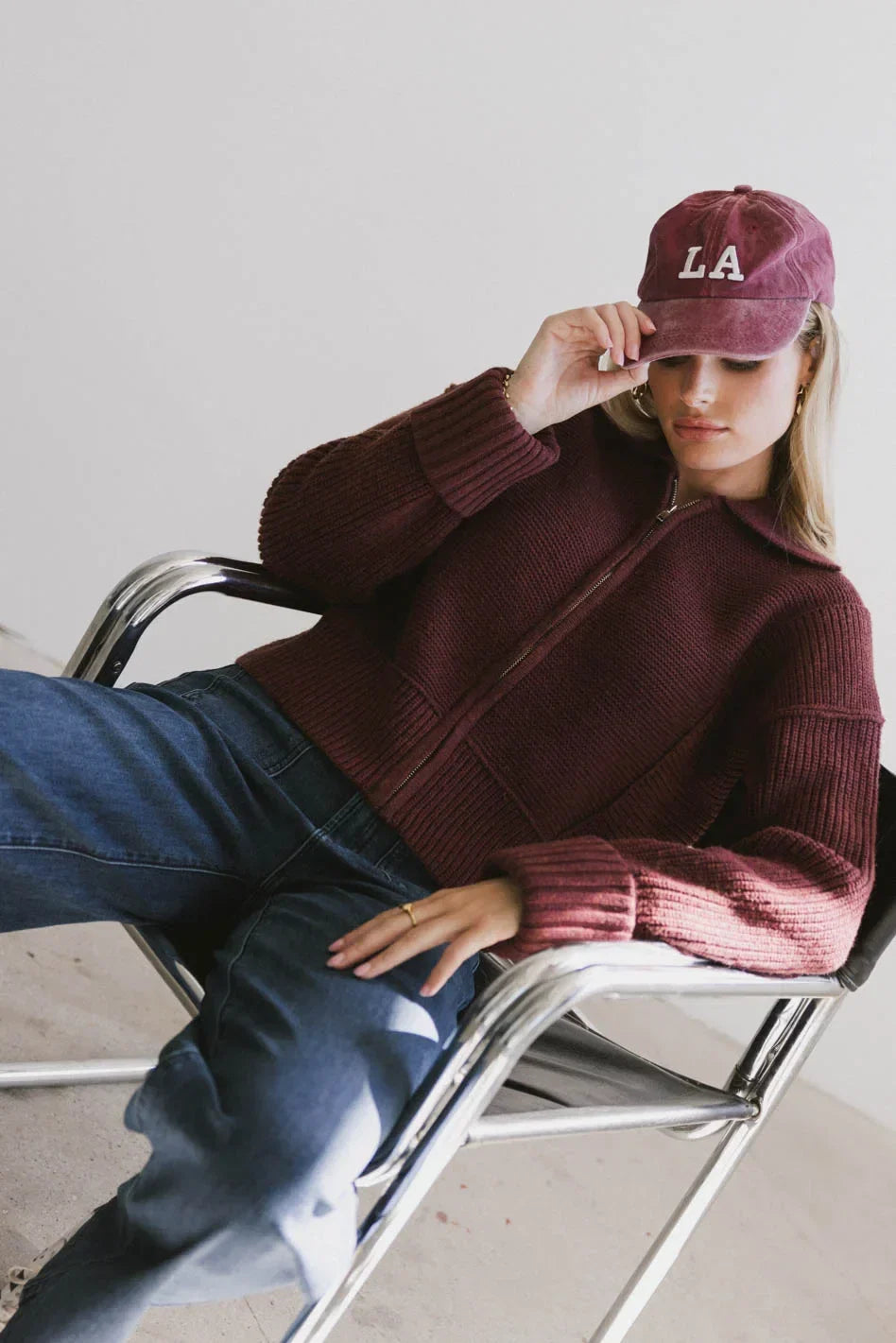 Hallie Zip Up Cardigan in Brick FINAL SALE