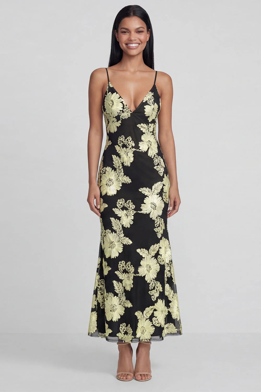 Sage Green Mermaid Floral Wedding Guest Dress with Lace up Back