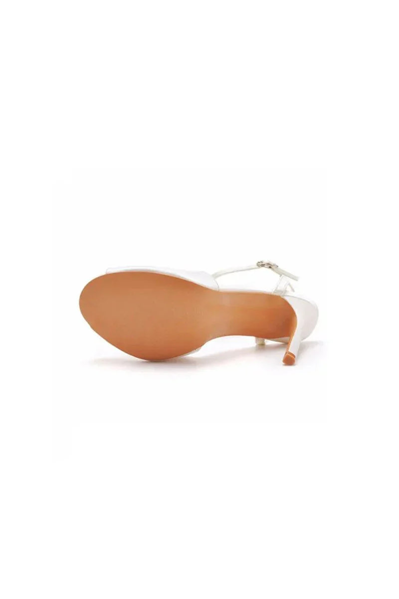 Satin Pearl Peep Toe Stiletto Ankle Strap Buckle Ultra High Heels