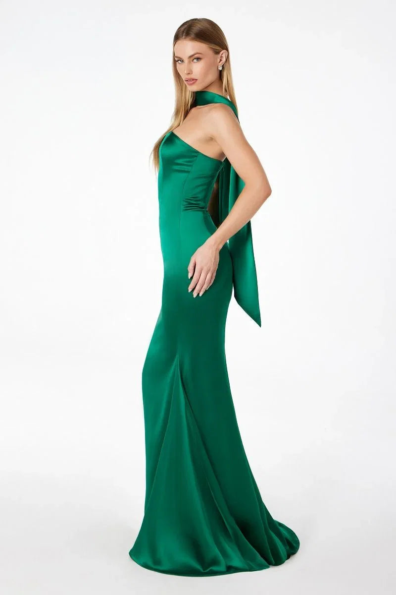 Brynn Maxi Dress Strapless Fitted Satin Dress With Scarf