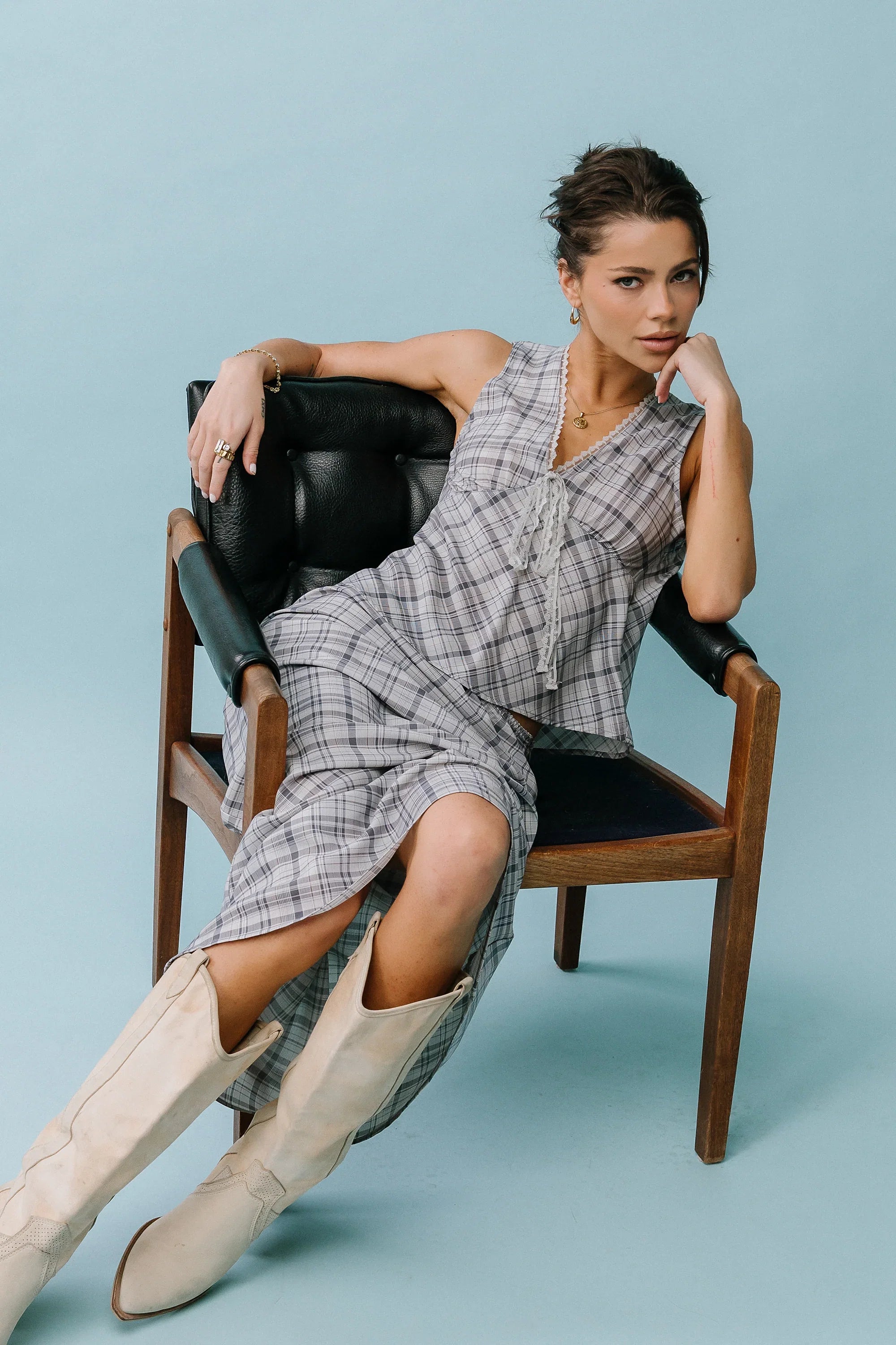 Jenna Plaid Maxi Skirt in Blue
