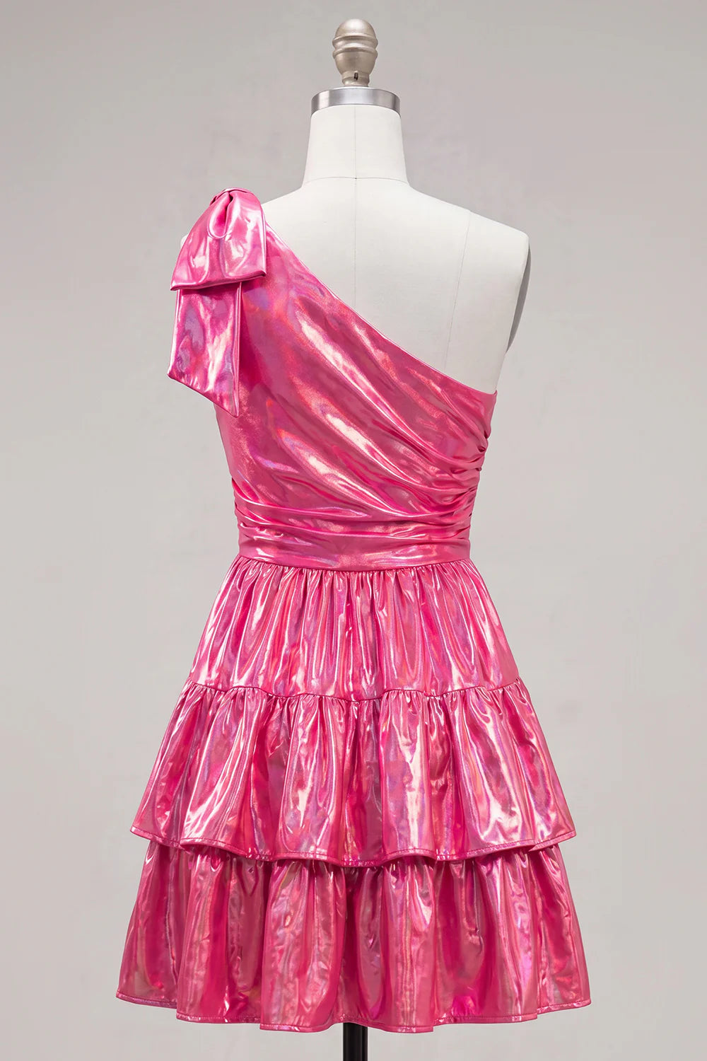 Green One Shoulder Metallic A Line Tiered Short Homecoming Dress