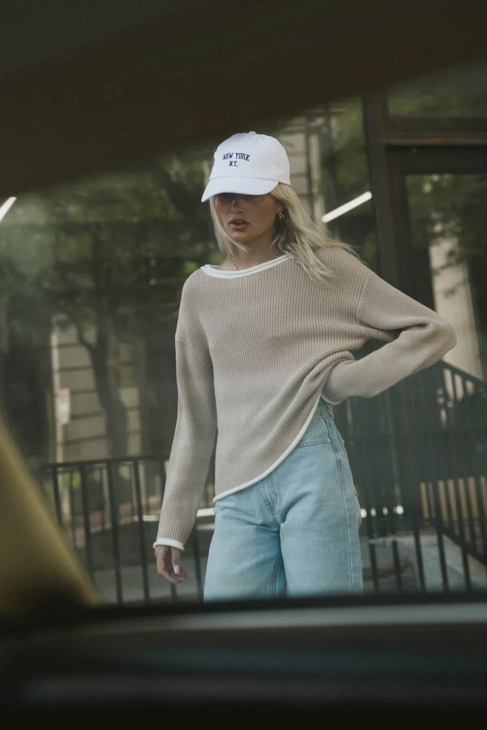 Mandy Contrast Sweater in Tan FINAL SALE