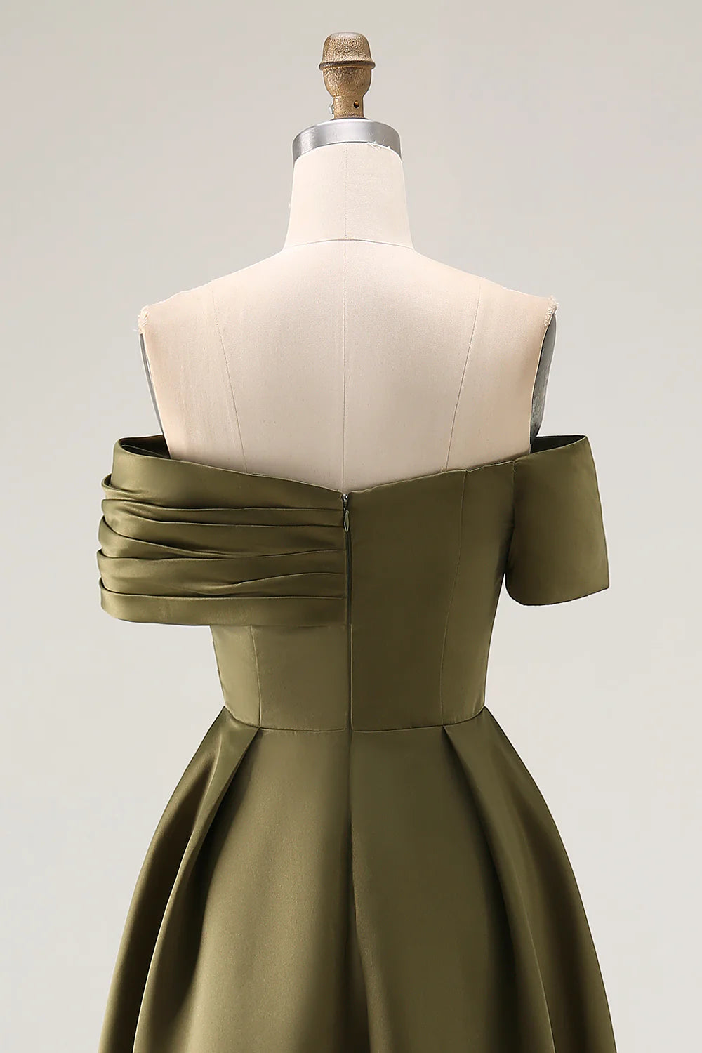 Olive A Line Off The Shoulder Ruched Satin Long Mother of the Bride Dress