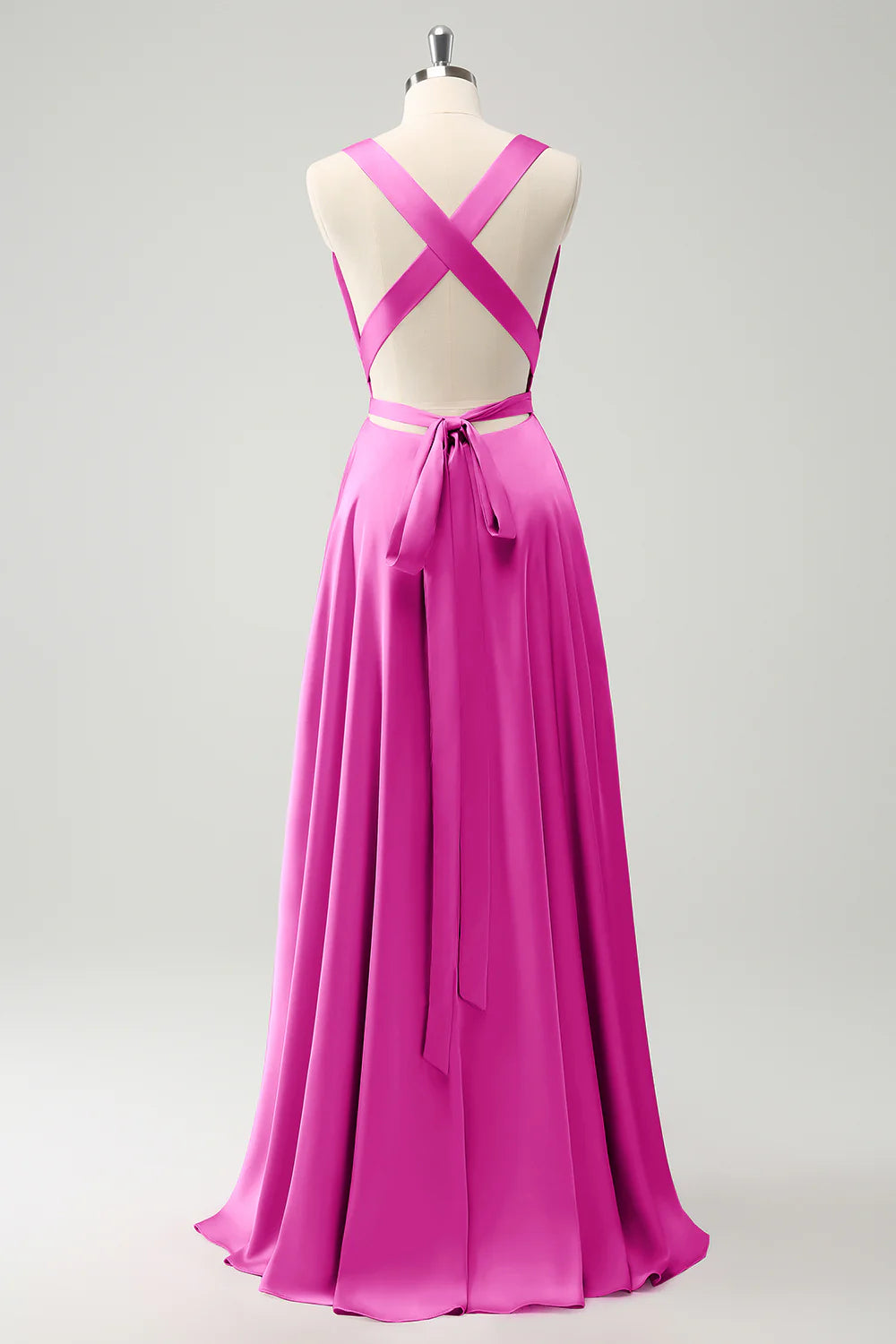 Burgundy A Line Deep V Neck Backless Long Bridesmaid Dress with Slit