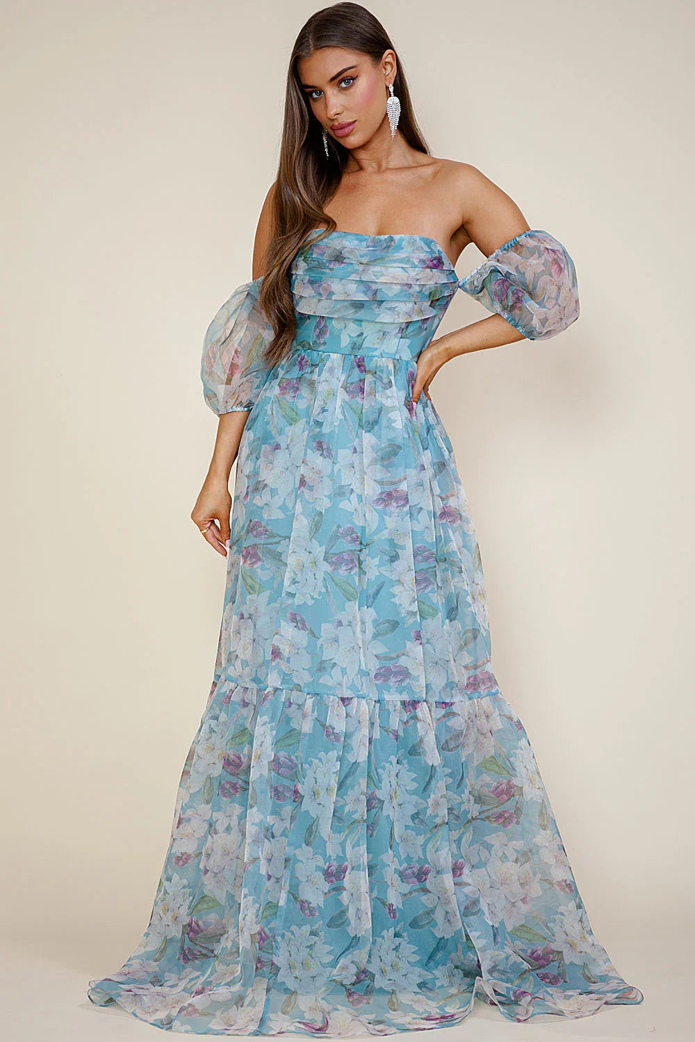 Breezy Maxi Dress Floral Blue Organza
