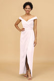 Sheath Column Off The Shoulder Satin Long Bridesmaid Dress