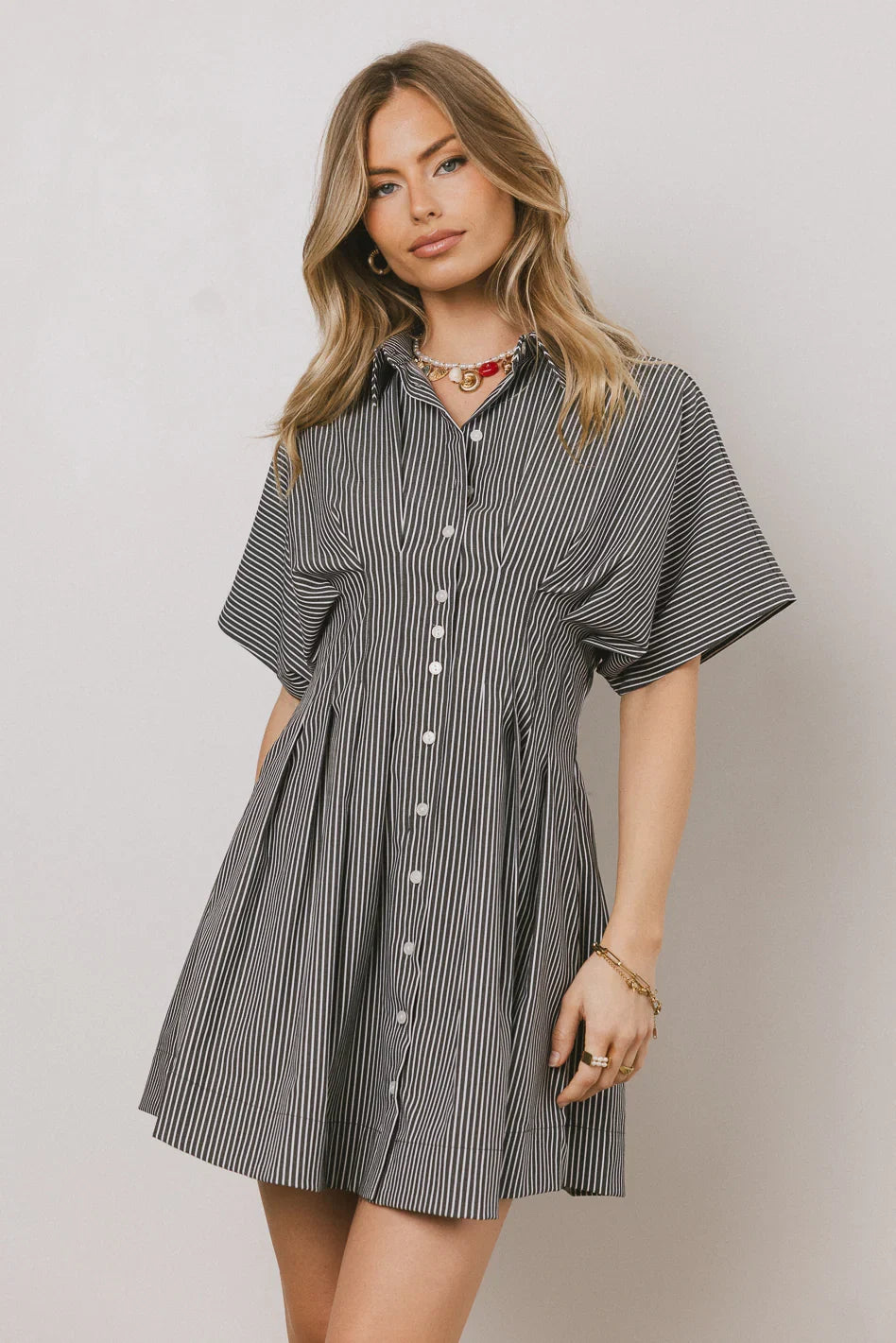 Erica Button Front Mini Dress in Grey FINAL SALE