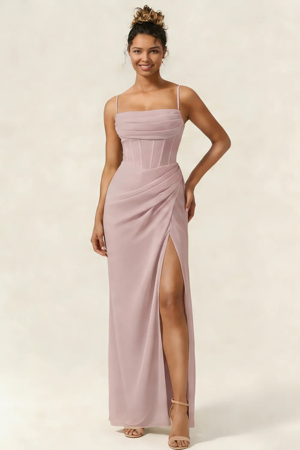 Green Flower Mermaid Corset Chiffon Long Bridesmaid Dress with Slit