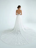 A Line V Neck Chiffon Boho White Appliques Wedding Dresses
