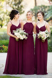 Mix A Line Chiffon Sleeveless Burgundy Straps Long Bridesmaid Dresses