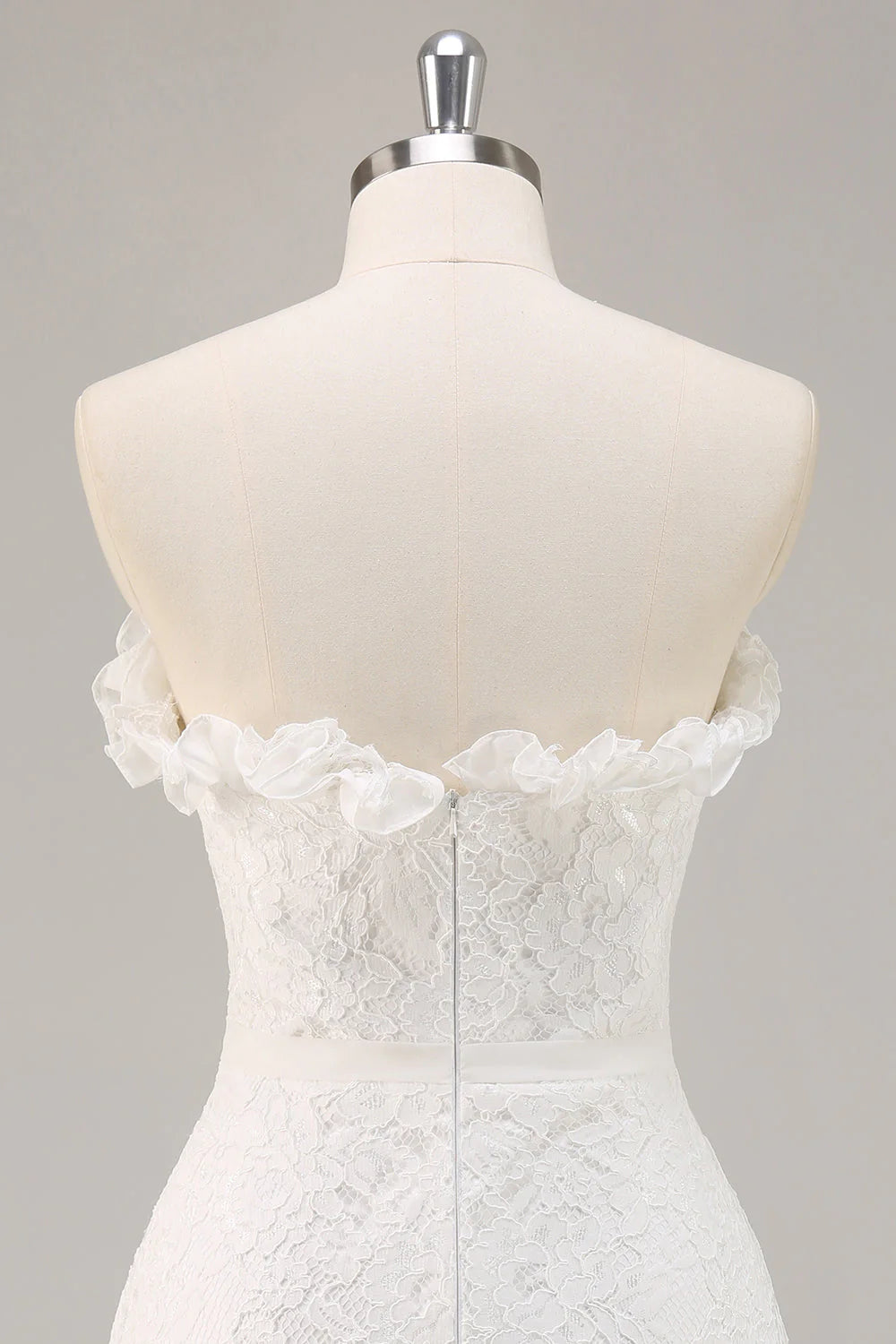 White Tiered A Line Strapless Lace Graduation Dress