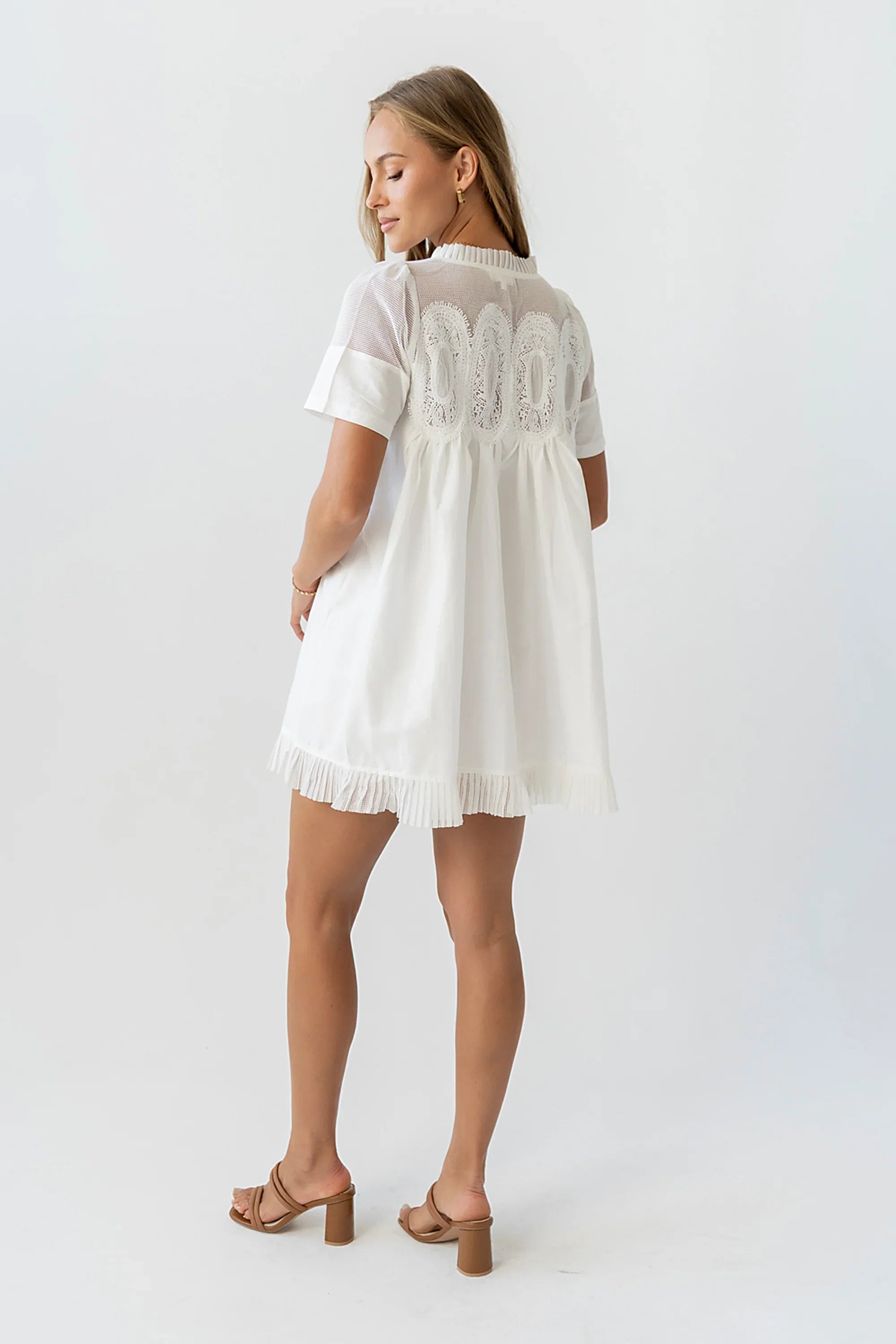 Russel Mesh Mini Dress in Off White