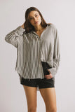 Gia Striped Button Up in Black