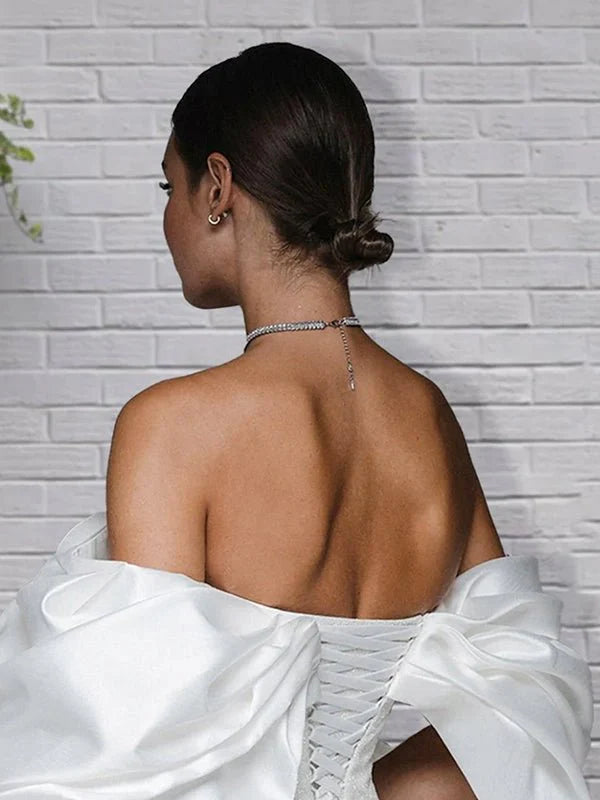 Sheath Glitter Short Off the Shoulder Wedding Dress With Lace Up Back