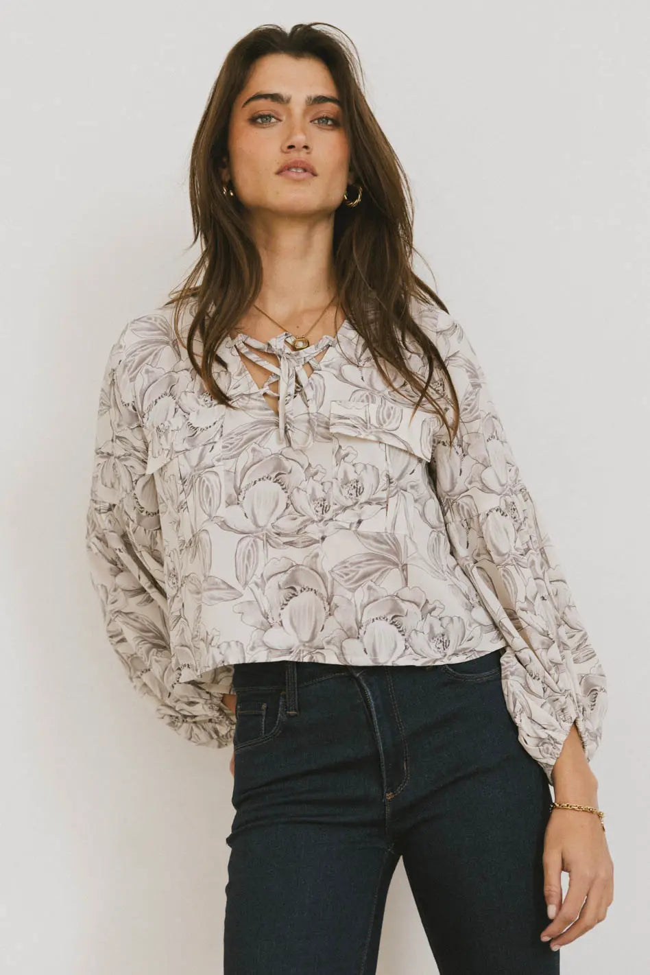Isa Floral Blouse in Cream FINAL SALE