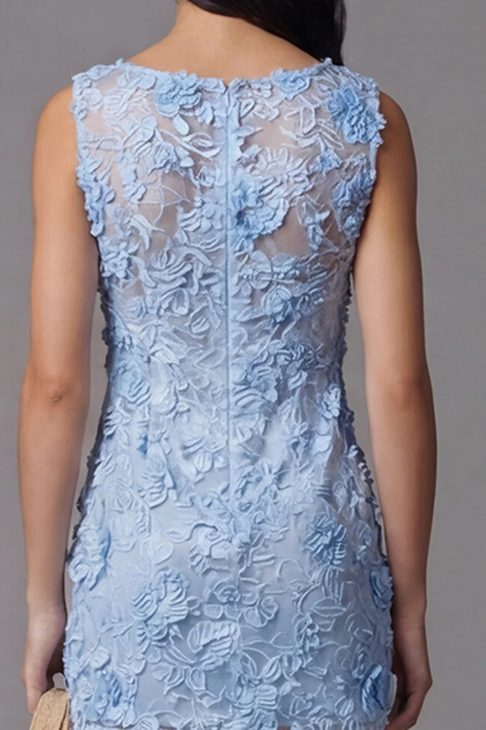Blue Appliqued Illusion Neck Bodycon Mini Dress