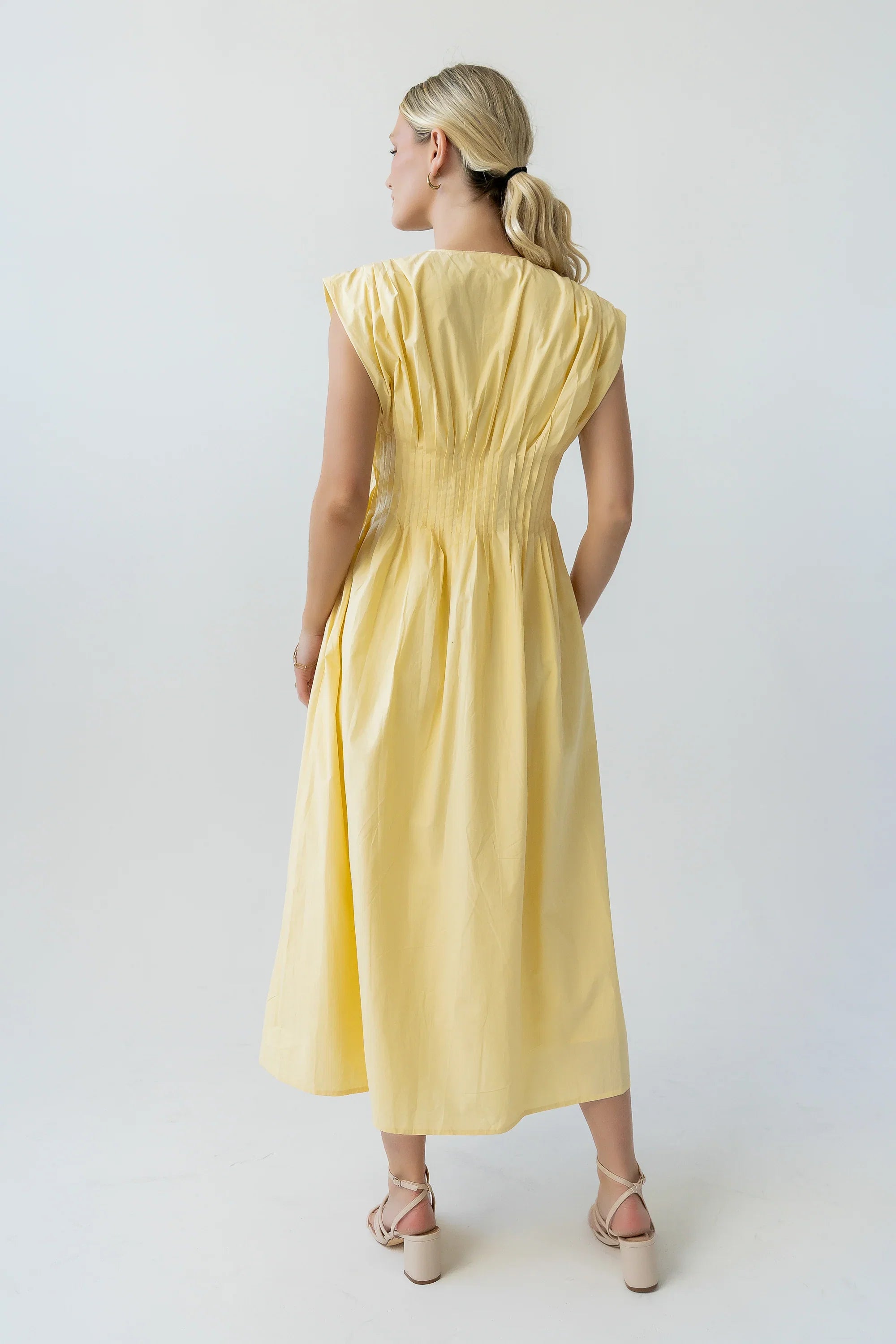 Barb Pleated Midi Dress in Yellow