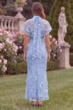 Lilac V Neck Mermaid Floral Wedding Guest Dress with Scarf
