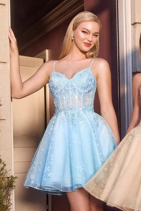 JOLEEN MINI DRESS FLORAL LACE TULLE A LINE COCKTAIL DRESS