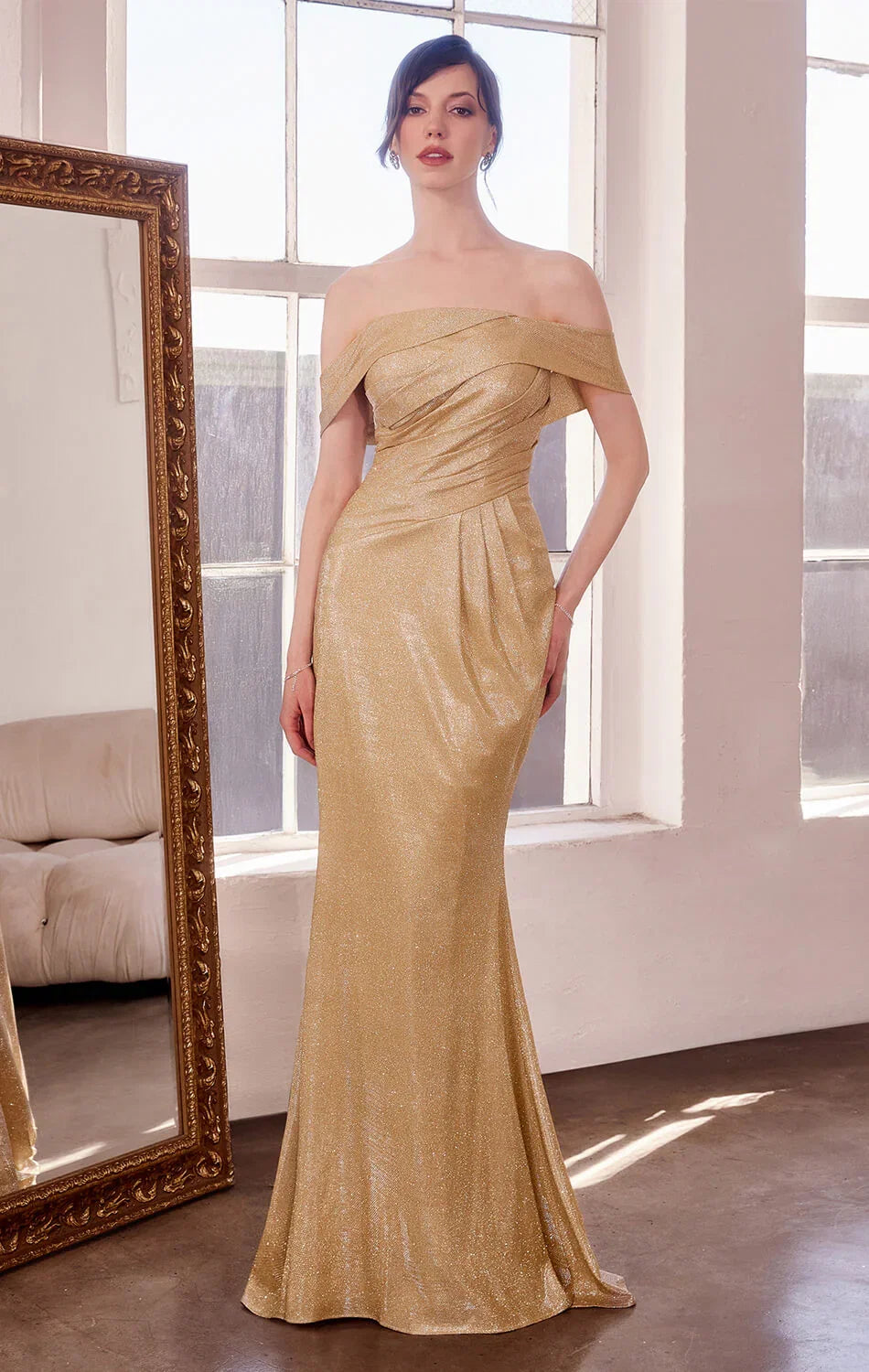 Starlet Gown Off the Shoulder Pleated Dress